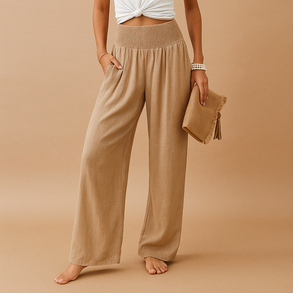 Gwenaëlle | Pantalon Large Taille Haute Et Style Décontracté