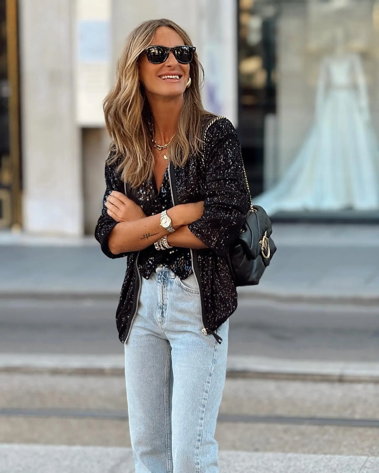 Naya | Veste Zippée Pailletée Tendance