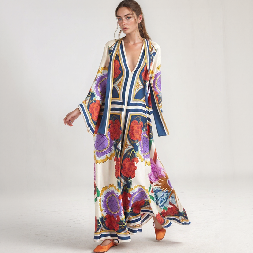 Djamila | Maxi Kaftan Mekko Boheemi – Rentoutunut ja Virtaava Eleganssi