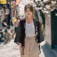 Clémence | Veste Kimono Femme Noir Imprimé Fleur de Cerisier