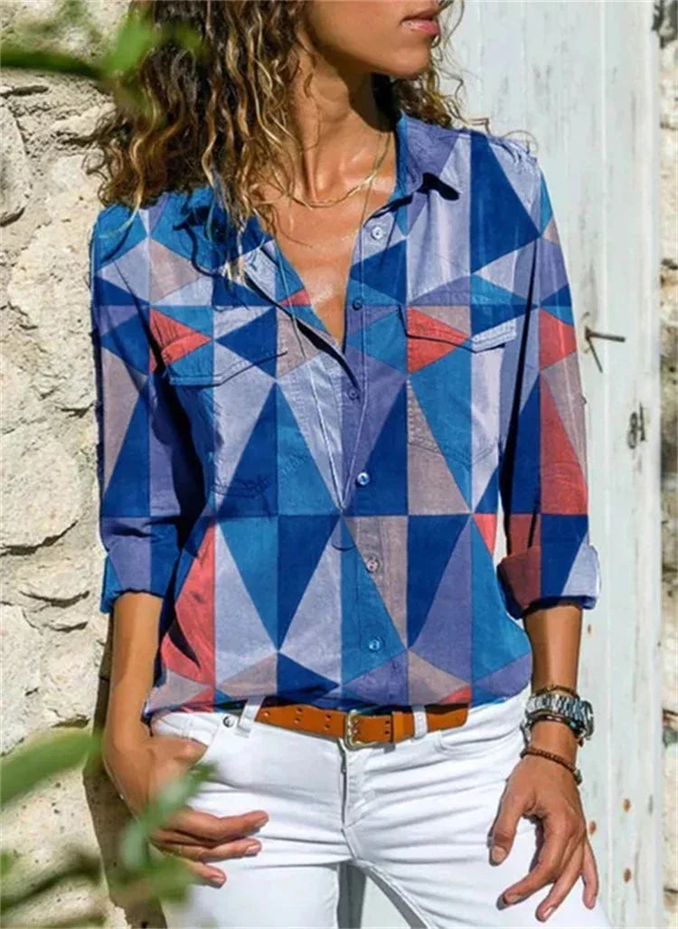 Claire | Chic Blúz – Kék Nyomtatott és Levegősebb Silhouette 