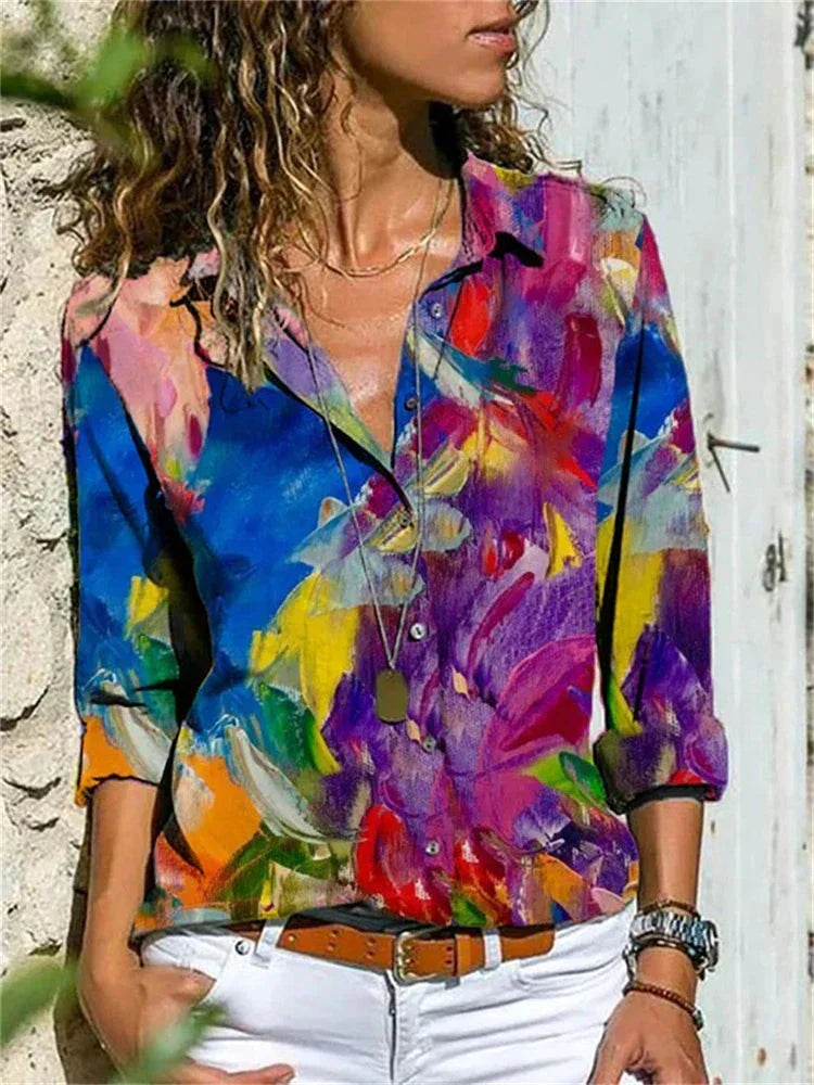 Claire | Chic Blúz – Kék Nyomtatott és Levegősebb Silhouette 