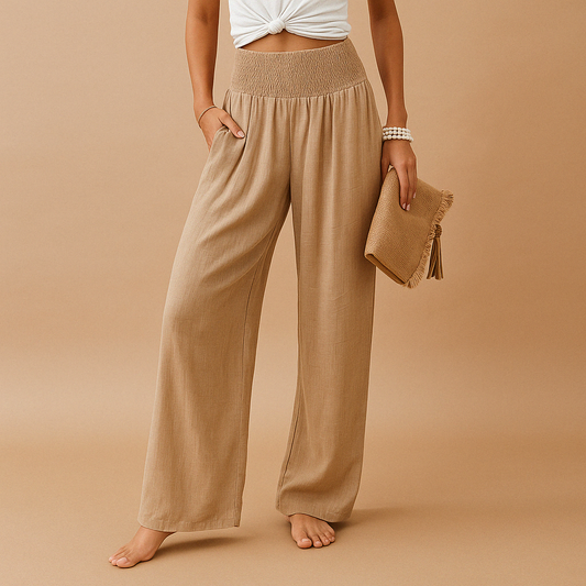 Gwenaëlle | Pantalón Ancho de Cintura Alta y Estilo Deportivo 