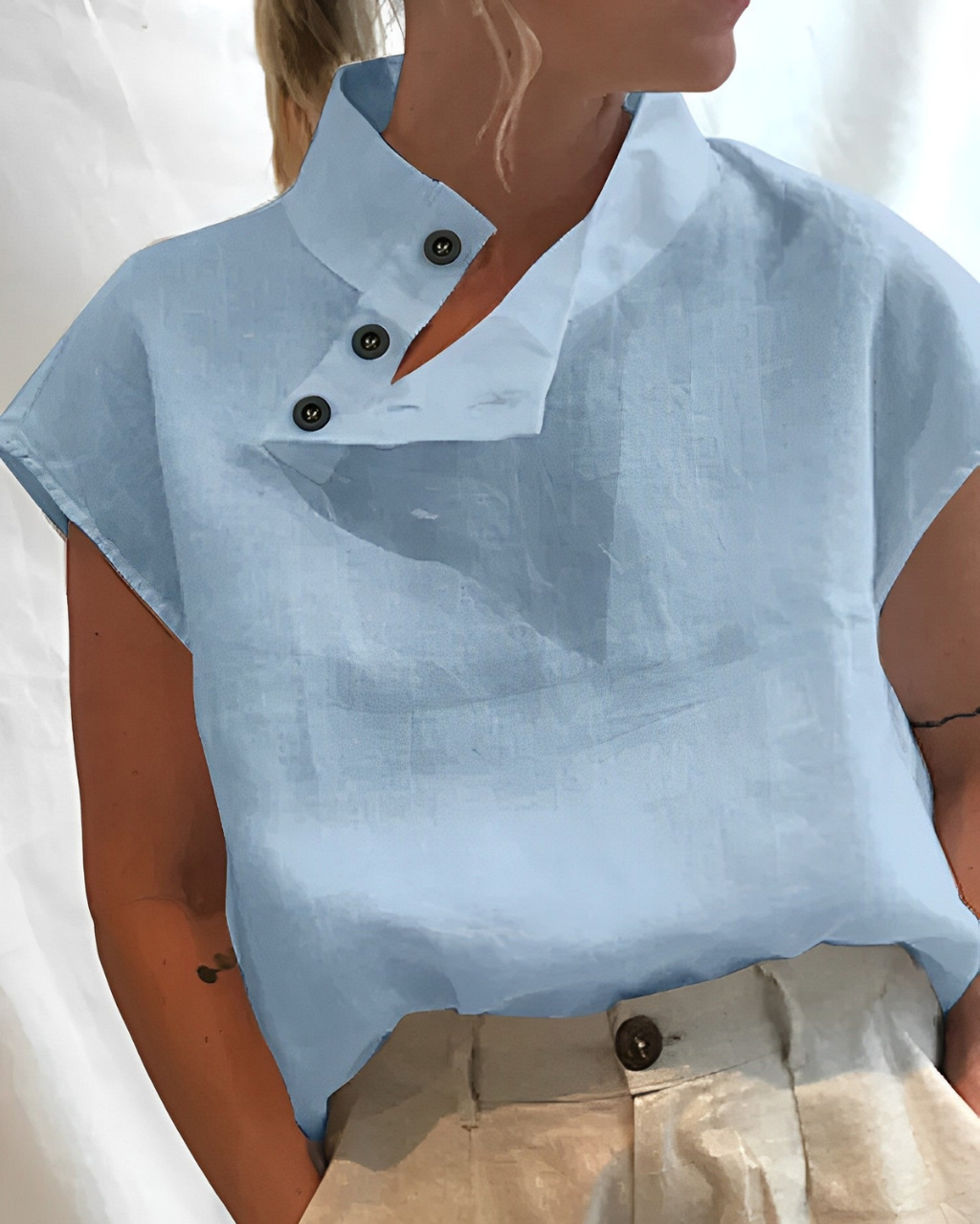 Nour | Blusa Mujer Manga Corta Con Cuello Alto 