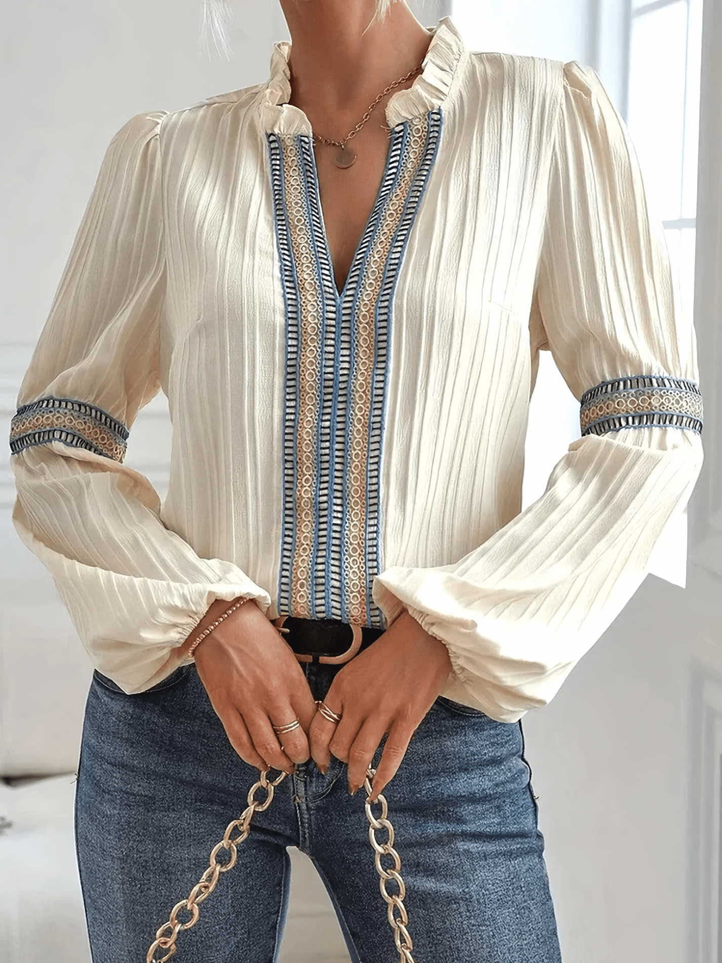 Margaux | Chic Women's Blouse – Ruffled Collar and Puff Sleeves 