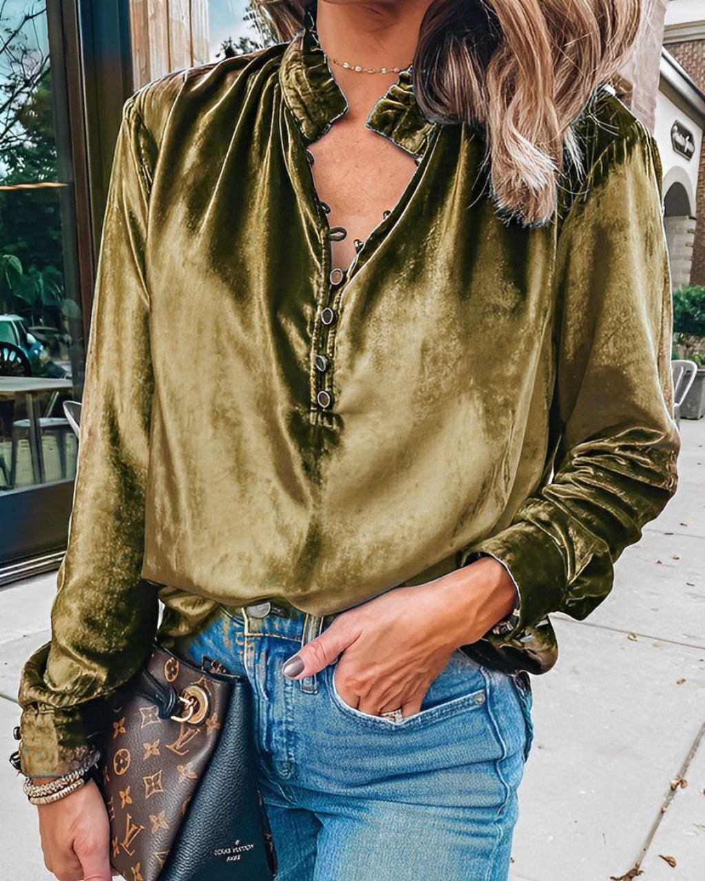 Viviane | Blusa Elegante Donna – Collo Arricciato e Bottoni Chic 