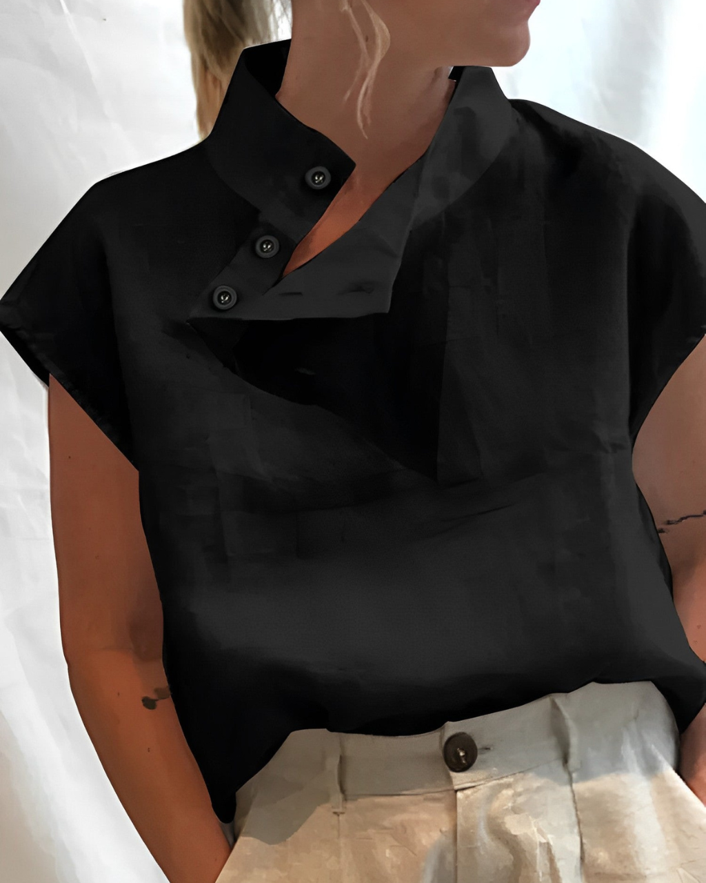 Nour | Blusa Mujer Manga Corta Con Cuello Alto 