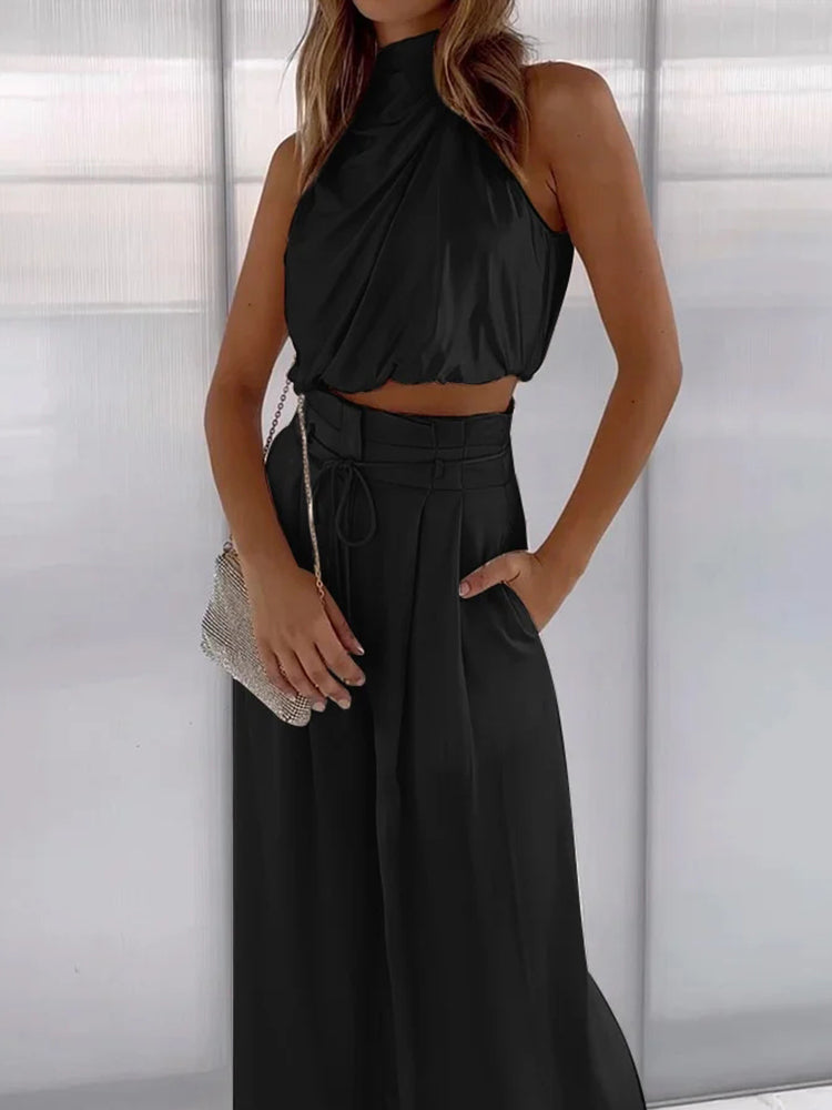 Marine | Ensemble Chic – Top Asimmetrico e Pantaloni Fluidi 