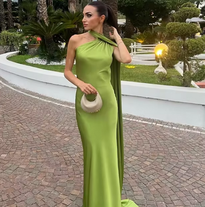 Jade | Lang Festkjole Med Drapering 