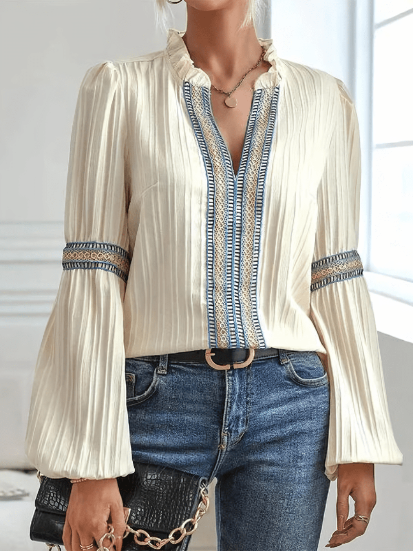 Margaux | Chic Women's Blouse – Ruffled Collar and Puff Sleeves 