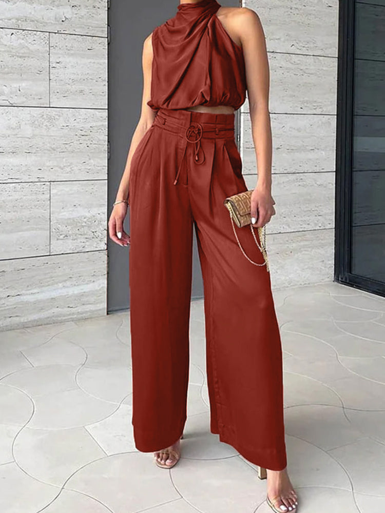 Marine | Ensemble Chic – Top Asimmetrico e Pantaloni Fluidi 