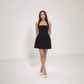 Sandra | Rochie Mini de Vară – Decolteu Halter și Volum Fluid 