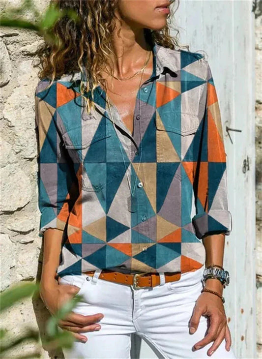 Claire | Chic Blúz – Kék Nyomtatott és Levegősebb Silhouette 