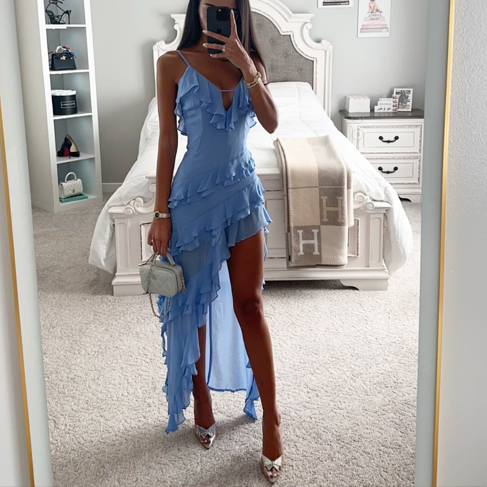 Gwladys | Rochie Lungă cu Volane – Glamour Relaxat pentru Vară 