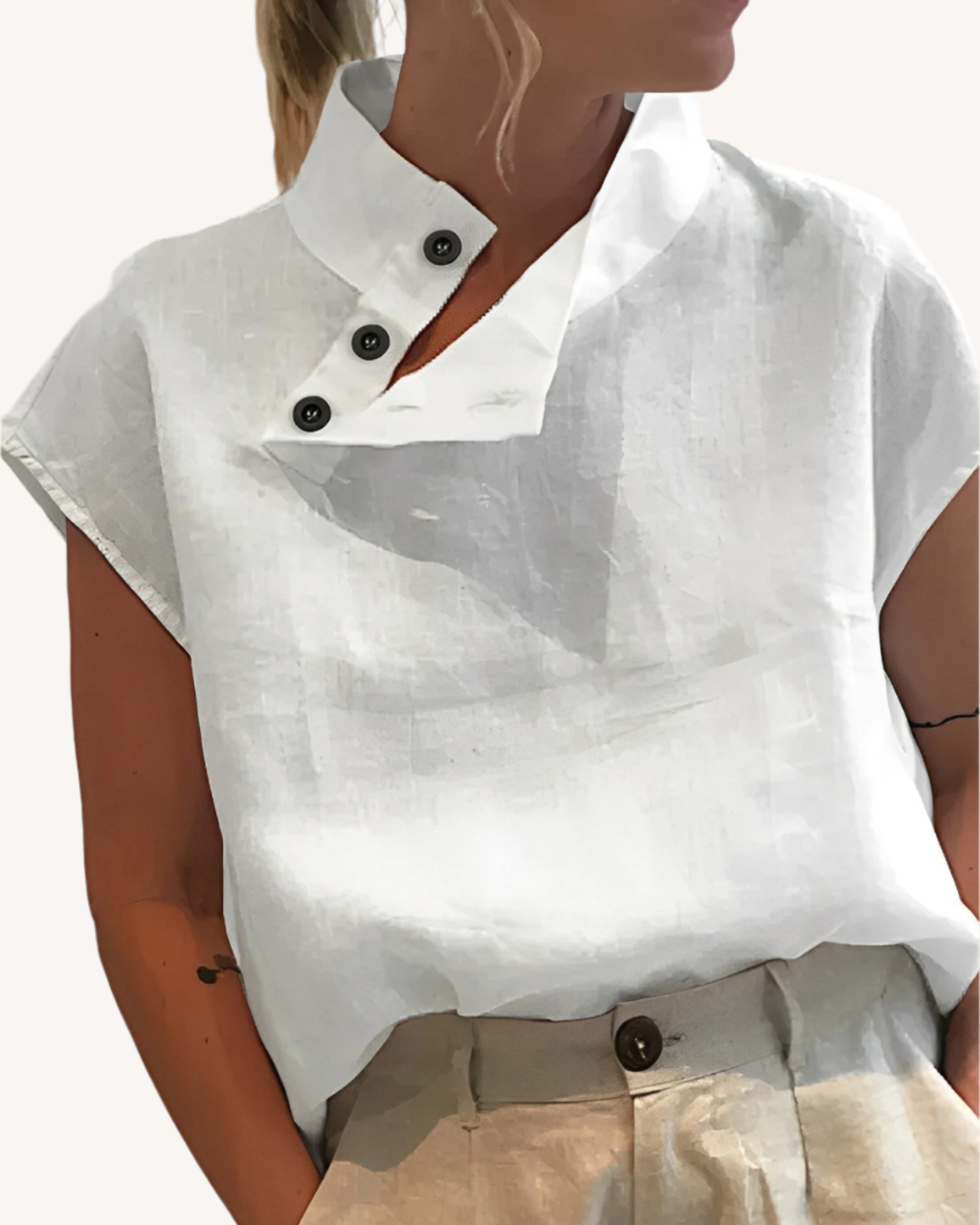 Nour | Blusa Mujer Manga Corta Con Cuello Alto 