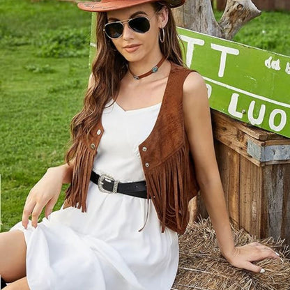 Eva | Krótka Kamizelka Bez Rękawów – Styl Western i Modny 
